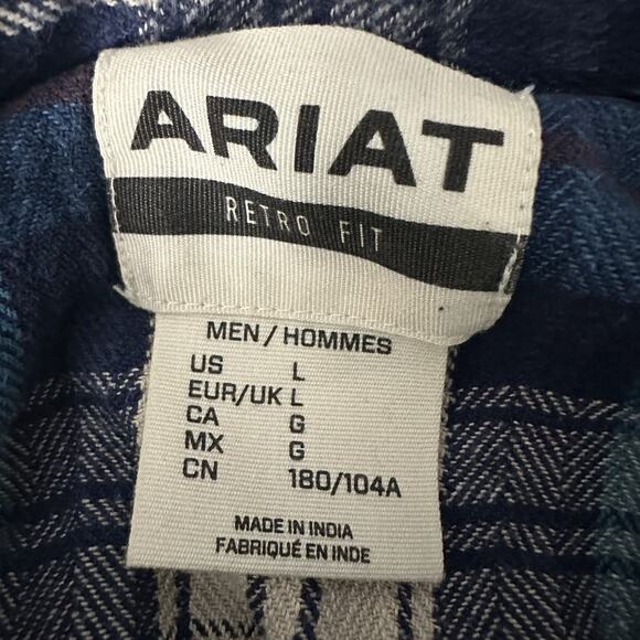 Ariat Retro Fit Shirt Men’s Large Hendrix Flannel Pearl Snap Rodeo Work Wear - Picture 7 of 11